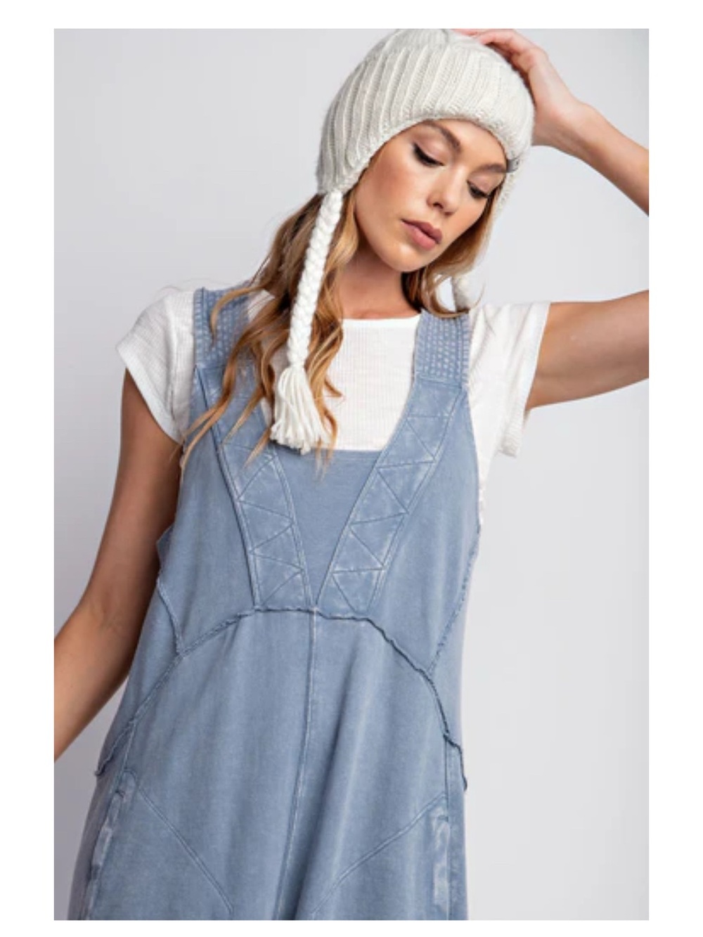 Easel Mineral Washed Terry Knit Jumpsuit in Denim NWT SIZE M - Picture 5 of 10